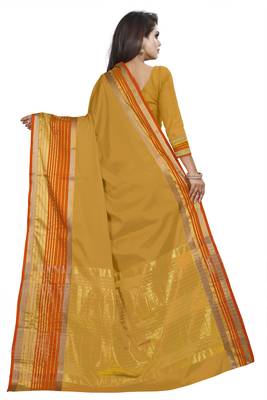 Mustard plain cotton silk saree with blouse 3