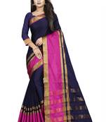 Blue plain cotton silk saree with blouse