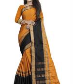 Orange plain cotton silk saree with blouse