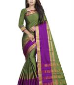Green plain cotton silk saree with blouse