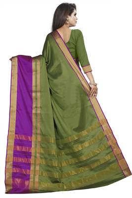 Green plain cotton silk saree with blouse 3