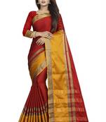 Red plain cotton silk saree with blouse