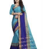 Sky blue plain cotton silk saree with blouse