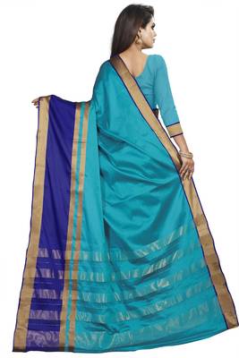 Sky blue plain cotton silk saree with blouse 3