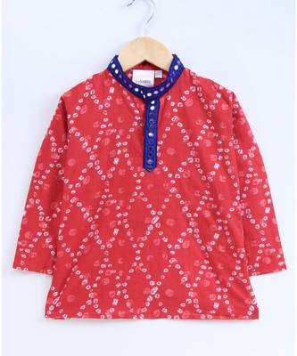 Red Kurta With Blue Dhoti And Mirror Lace 2