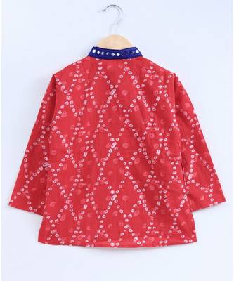Red Kurta With Blue Dhoti And Mirror Lace 3