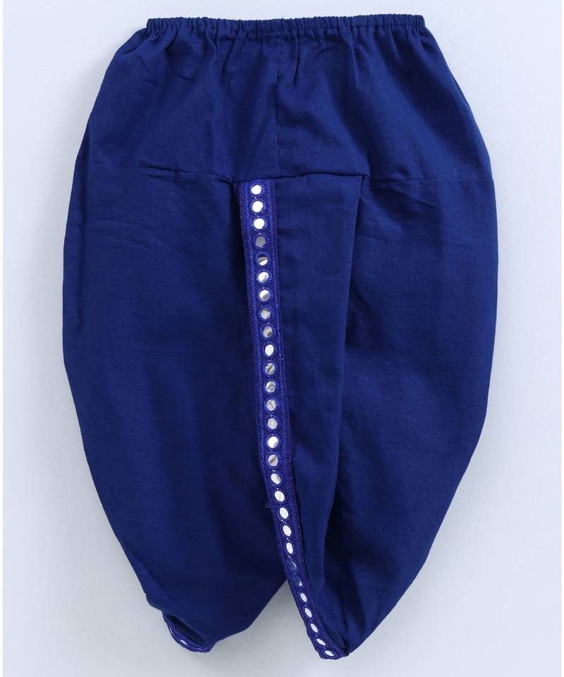 Red Kurta With Blue Dhoti And Mirror Lace