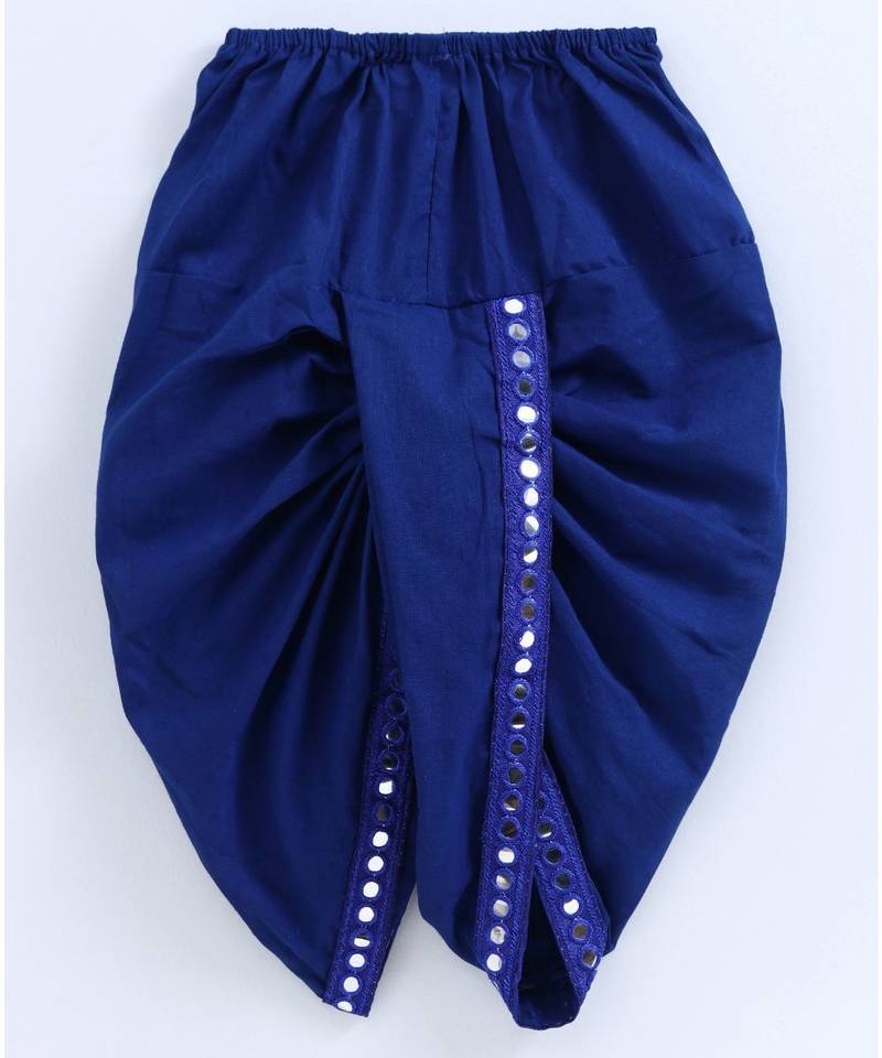 Red Kurta With Blue Dhoti And Mirror Lace