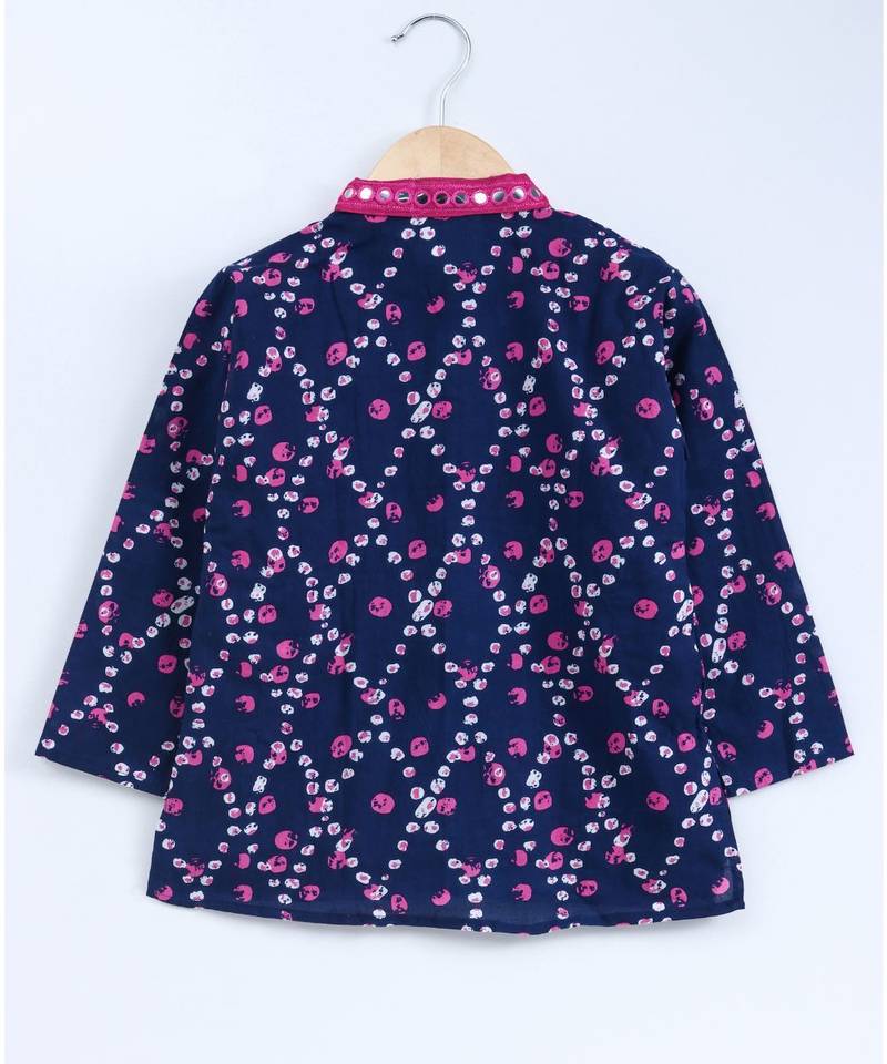 Blue Kurta And Pink Dhoti With Mirror Work Lace