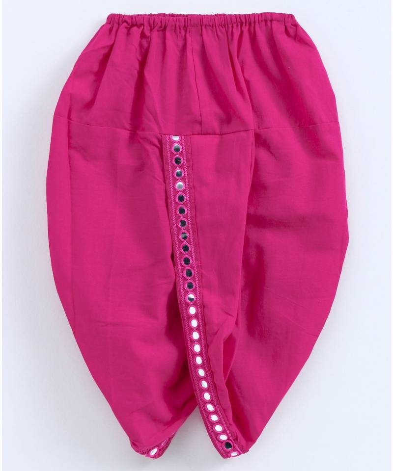 Blue Kurta And Pink Dhoti With Mirror Work Lace