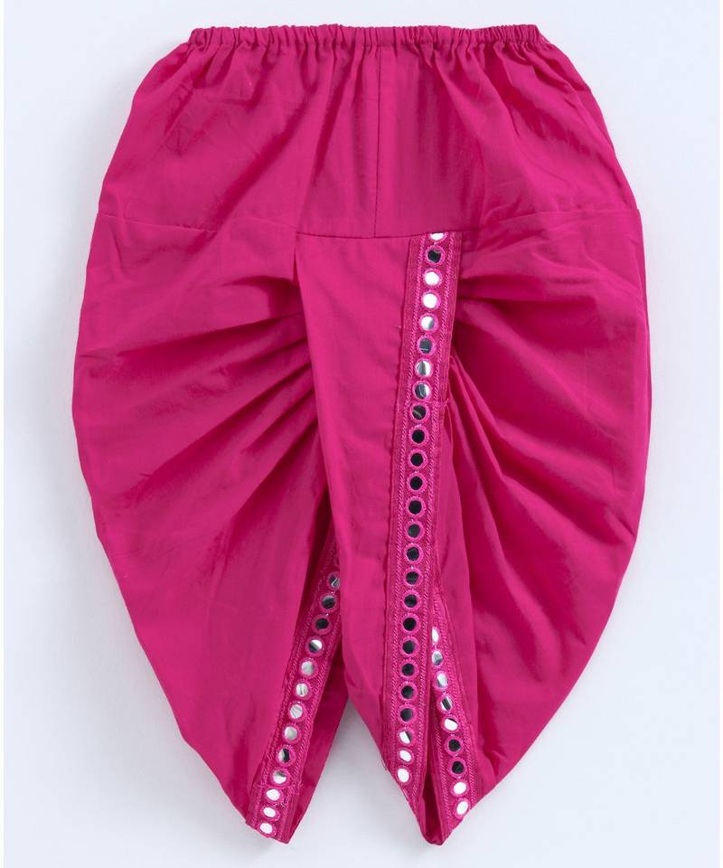 Blue Kurta And Pink Dhoti With Mirror Work Lace