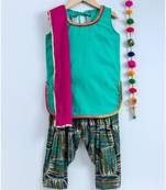 Green Semi Patiala Salwar With Green Top And Pink Dupatta