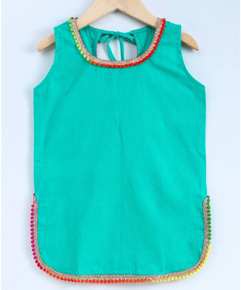 Green Semi Patiala Salwar With Green Top And Pink Dupatta