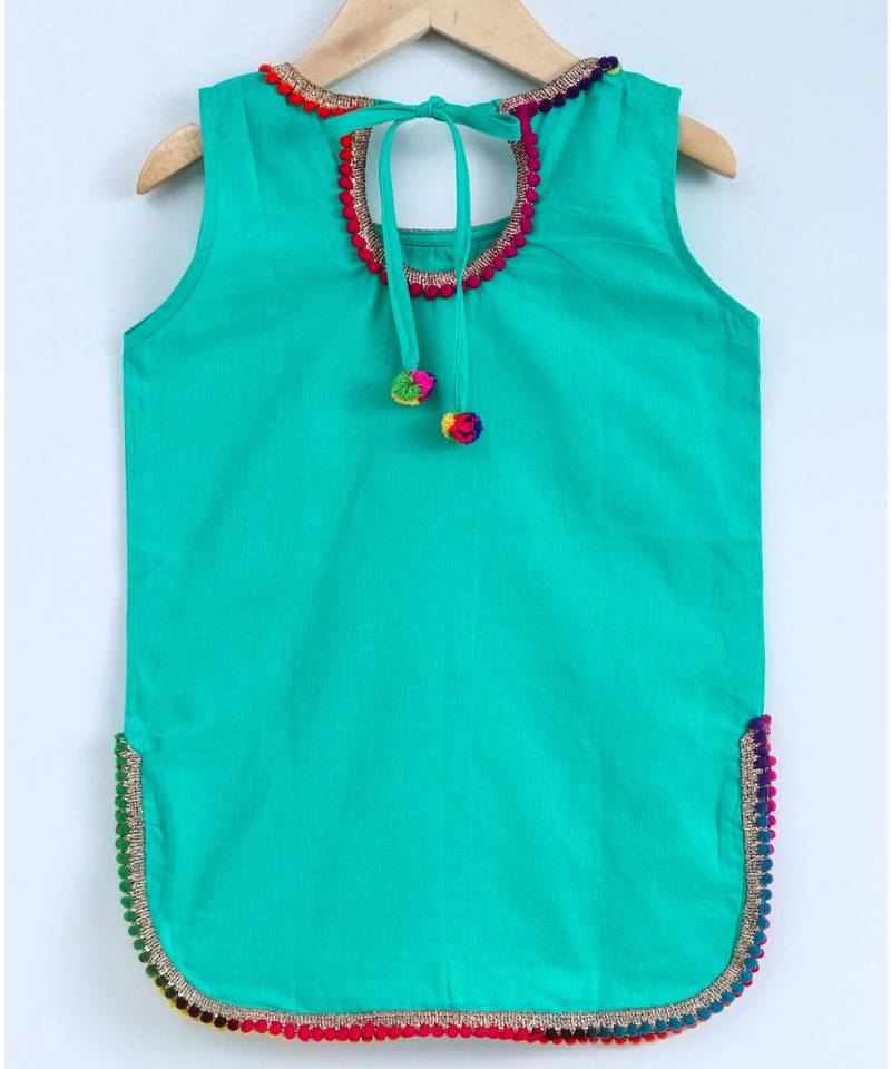 Green Semi Patiala Salwar With Green Top And Pink Dupatta