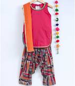 Orange And Pink Semi Patiala Salwar With Pink Top And Orange Dupatta