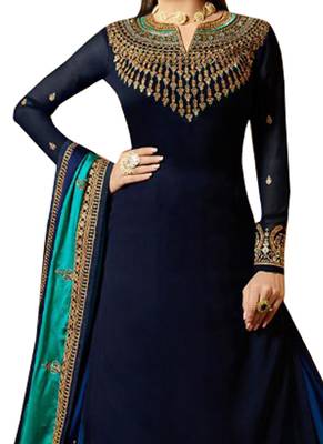 Blue Embroidered Georgette Salwar 2
