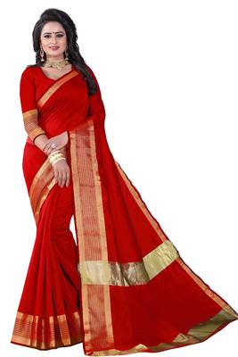 red woven cotton saree with blouse 1