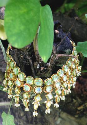 Gold Plated Kundan Shell Pearls Long Necklace 1