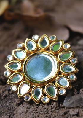 Gold Plated Kundan Mirror Work Ring 1