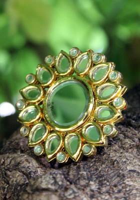 Gold Plated Kundan Mirror Work Ring 2