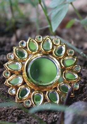 Gold Plated Kundan Mirror Work Ring 3