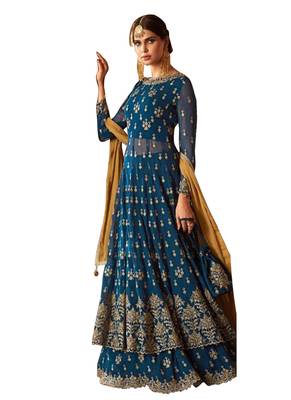 Blue embroidered georgette salwar 1