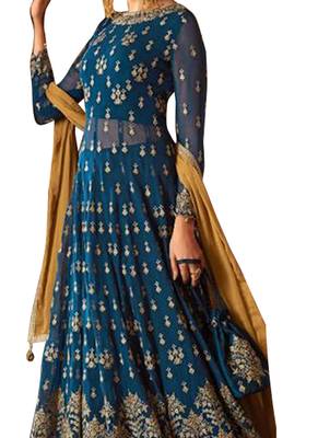 Blue embroidered georgette salwar 2