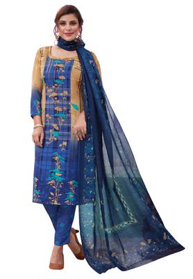 Beige Printed Crepe Unstitched Sawlar With Dupatta 1