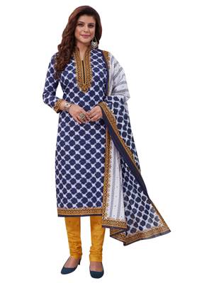 Blue Printed Crepe Unstitched Sawlar With Dupatta 1