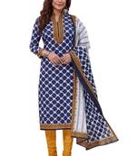 Blue Printed Crepe Unstitched Sawlar With Dupatta