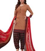 Brown Printed Crepe Unstitched Sawlar With Dupatta