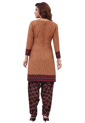 Brown Printed Crepe Unstitched Sawlar With Dupatta 2