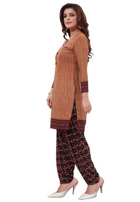 Brown Printed Crepe Unstitched Sawlar With Dupatta 3