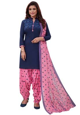 Blue Printed Crepe Unstitched Sawlar With Dupatta 1