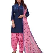 Blue Printed Crepe Unstitched Sawlar With Dupatta