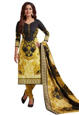 Black Printed Crepe Unstitched Sawlar With Dupatta 1