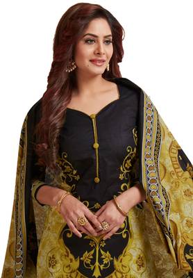 Black Printed Crepe Unstitched Sawlar With Dupatta 4