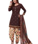 Brown Printed Crepe Unstitched Sawlar With Dupatta