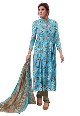 Blue Printed Crepe Unstitched Sawlar With Dupatta 1