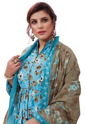 Blue Printed Crepe Unstitched Sawlar With Dupatta 4
