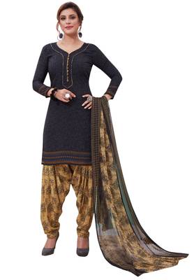 Black Printed Crepe Unstitched Sawlar With Dupatta 1
