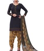Black Printed Crepe Unstitched Sawlar With Dupatta