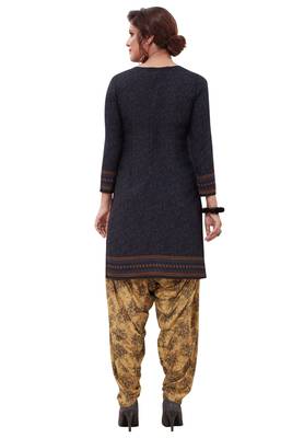 Black Printed Crepe Unstitched Sawlar With Dupatta 2