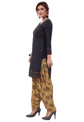 Black Printed Crepe Unstitched Sawlar With Dupatta 3