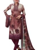 Wine Printed Crepe Unstitched Sawlar With Dupatta