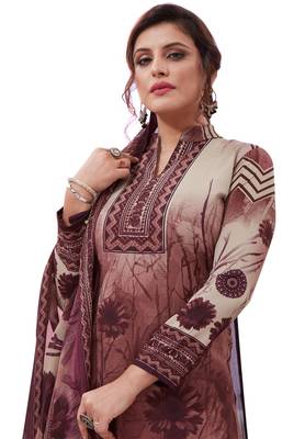 Wine Printed Crepe Unstitched Sawlar With Dupatta 4