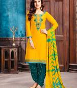 Yellow Heavy Embroidery Patiala Suit
