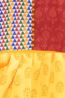 Red printed cotton top with dhoti for girls