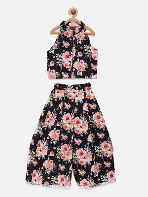 Black printed crepe kids-tops 1