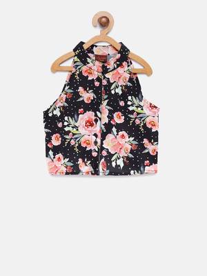 Black printed crepe kids-tops 2